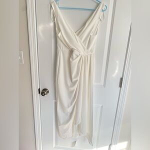 ASOS DESIGN plunge neck wrap midi dress in cream size 8 New